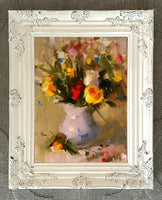 Stunning Still Life Oleograph on Canvas Still Life of a Floral Bouquet