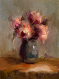 Impressionist Still Life Oleograph on Canvas Still Life of Flowers in a Vase