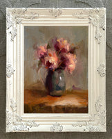 Impressionist Still Life Oleograph on Canvas Still Life of Flowers in a Vase