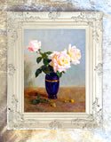 Exquisite Oleograph on Canvas - Assorted Roses in a Blue Vase