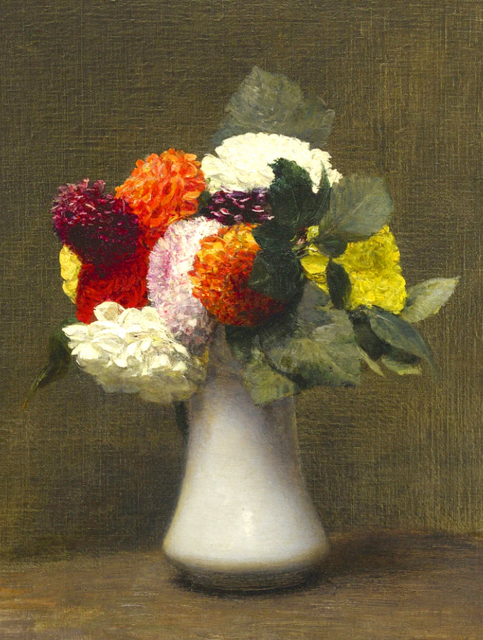 Exquisite Oleograph on Canvas - Dahlias