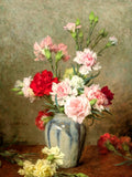 Exquisite Oleograph on Canvas - Still Life with Carnation & Vase - Gustave Bienvetu