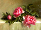 Fine Oleograph on Canvas - Pink Roses on a Ledge
