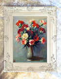 Exquisite Oleograph on Canvas - Still Life with Carnations in a Vase