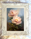Exquisite Still Life Oleograph on Canvas Still Life of Pink Peonies