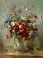 Beautiful Still Life Oleograph on Canvas - Floral Display in an Urn