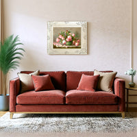 Exquisite Oleograph on Canvas Still Life of Pink Roses in a Green Bowl