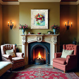 Beautiful Still Life Oleograph on Canvas - Flowers in a Vase with Fruit