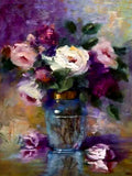 Fine Still Life Lithograph - Blooming Roses in a Glass Vase