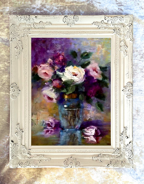 Fine Still Life Lithograph - Blooming Roses in a Glass Vase