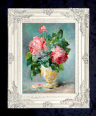 Fine Still Life Lithograph -  Roses in a Gold & White Vase