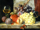 Exquisite Oleograph on Canvas Still Life of Assorted Fruit on a Marble Ledge