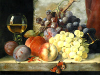 Exquisite Oleograph on Canvas Still Life of Assorted Fruit on a Marble Ledge