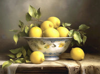Exquisite Oleograph on Canvas Still Life of Lemons in a Chinese Bowl