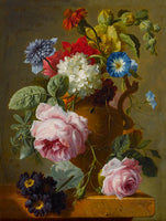 Stunning Still Life Oleograph on Canvas Still Life of Assorted Flowers in a Venetian Urn