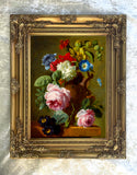 Stunning Still Life Oleograph on Canvas Still Life of Assorted Flowers in a Venetian Urn
