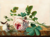 Stunning Still Life Oleograph on Canvas - A Sprig of Roses on a Marble Ledge