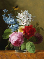Fine Still Life Oleograph on Canvas - An Assortment of Flowers in a Glass Vase