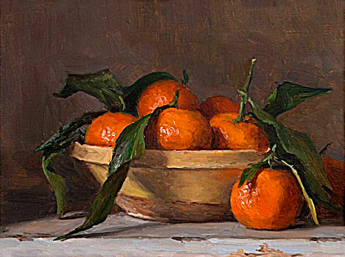 Beautiful Oleograph on Canvas Still Life of Clementines in a Bowl
