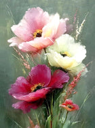 Exquisite Still Life Oleograph on Canvas - Bouquet of Pink & White Flowers