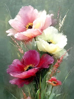 Exquisite Still Life Oleograph on Canvas - Bouquet of Pink & White Flowers