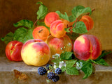 Beautiful Oleograph on Canvas Still Life of Peaches on a Marble Ledge