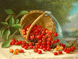 Beautiful Oleograph on Canvas Still Life of Cherries in a Basket