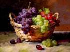 Fine Oleograph on Canvas Still Life of Mixed Fruit in a Wicker Basket