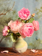 Beautiful Oleograph on Canvas - Still Life with Pink Roses in Clay Pot
