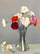 Stunning Still Life Oleograph on Canvas Still Life of Carnations in a Vase