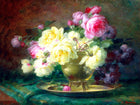 Fine Oleograph on Canvas - Mixed Roses in a Brass Bowl