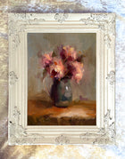 Impressionist Still Life Oleograph on Canvas Still Life of Flowers in a Vase