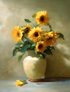 Fine Still Life Oleograph on Canvas Still Life of Sunflowers in a Vase