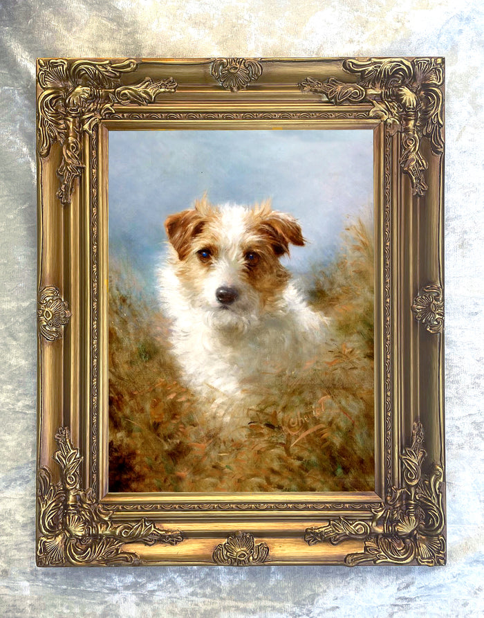 Gilt Framed Oleograph of a Rough Coat Jack Russell 
