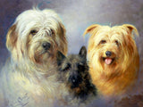 Gilt Framed Oleograph of a Group of 3 Terriers