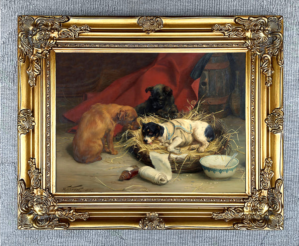 Gilt Framed Oleograph of Dogs at Rest