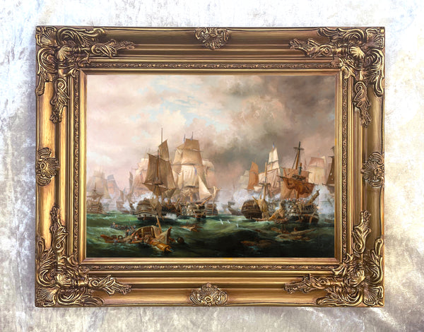 Fine Gilt Framed Oleograph of the Battle of Trafalgar