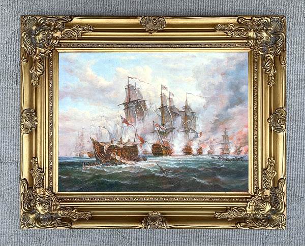 Superb Gilt Framed Oleograph of the Battle of Trafalgar 1805