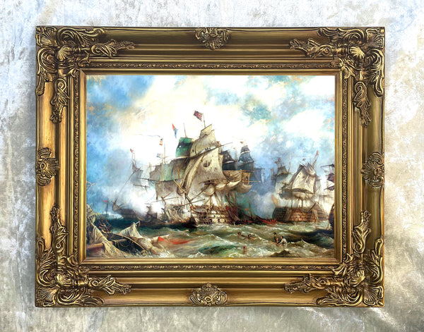 Gilt Framed Oleograph of the Battle of Trafalgar "The Heat of the Action"