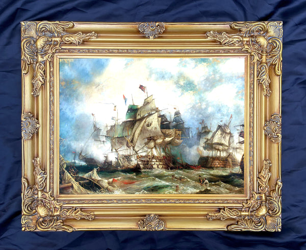 Gilt Framed Oleograph of the Battle of Trafalgar "The Heat of the Action"