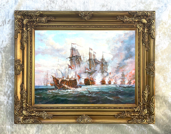 Superb Gilt Framed Oleograph of the Battle of Trafalgar 1805