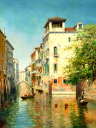 Fine Oleograph on Canvas of a Venetian Canal Scene in Summer