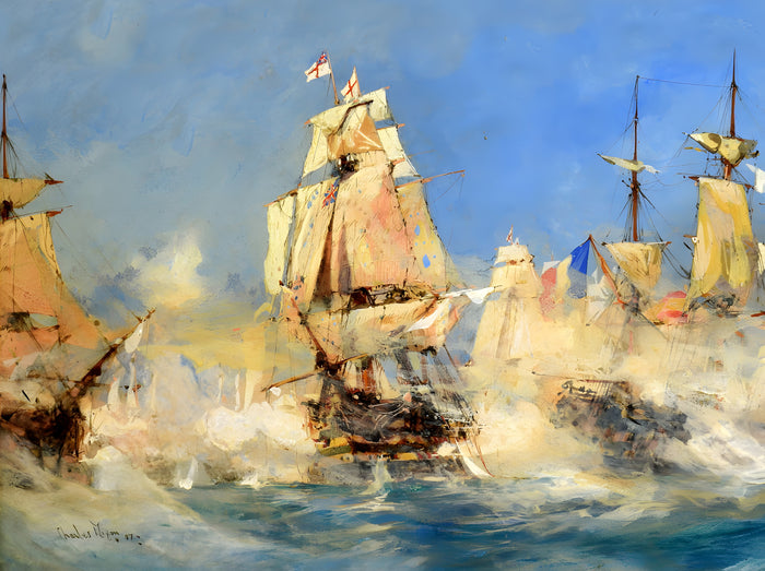 Fine Gilt Framed Oleograph of HMS Victory at Trafalgar