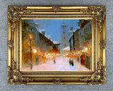 Stunning Oleograph on Canvas of a Festive Wintry Street Scene