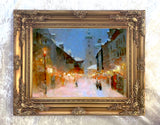 Stunning Oleograph on Canvas of a Festive Wintry Street Scene