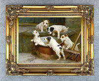 Fine Oleograph on Canvas - Jack Russell puppies - Bath Time