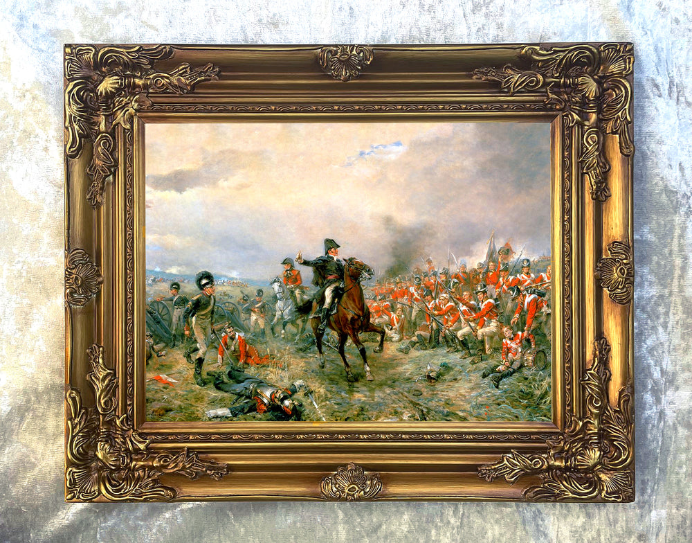 Gilt Framed Oleograph Portrait of The Duke of Wellington at the Battle of Waterloo