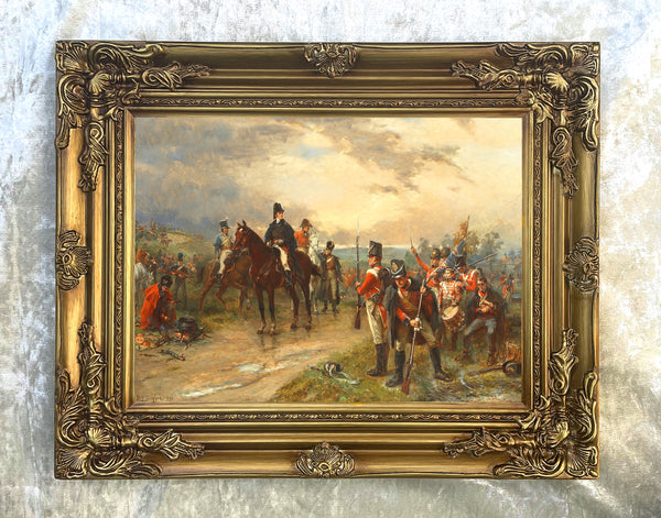 Gilt Framed Oleograph Portrait of The Duke of Wellington at Waterloo