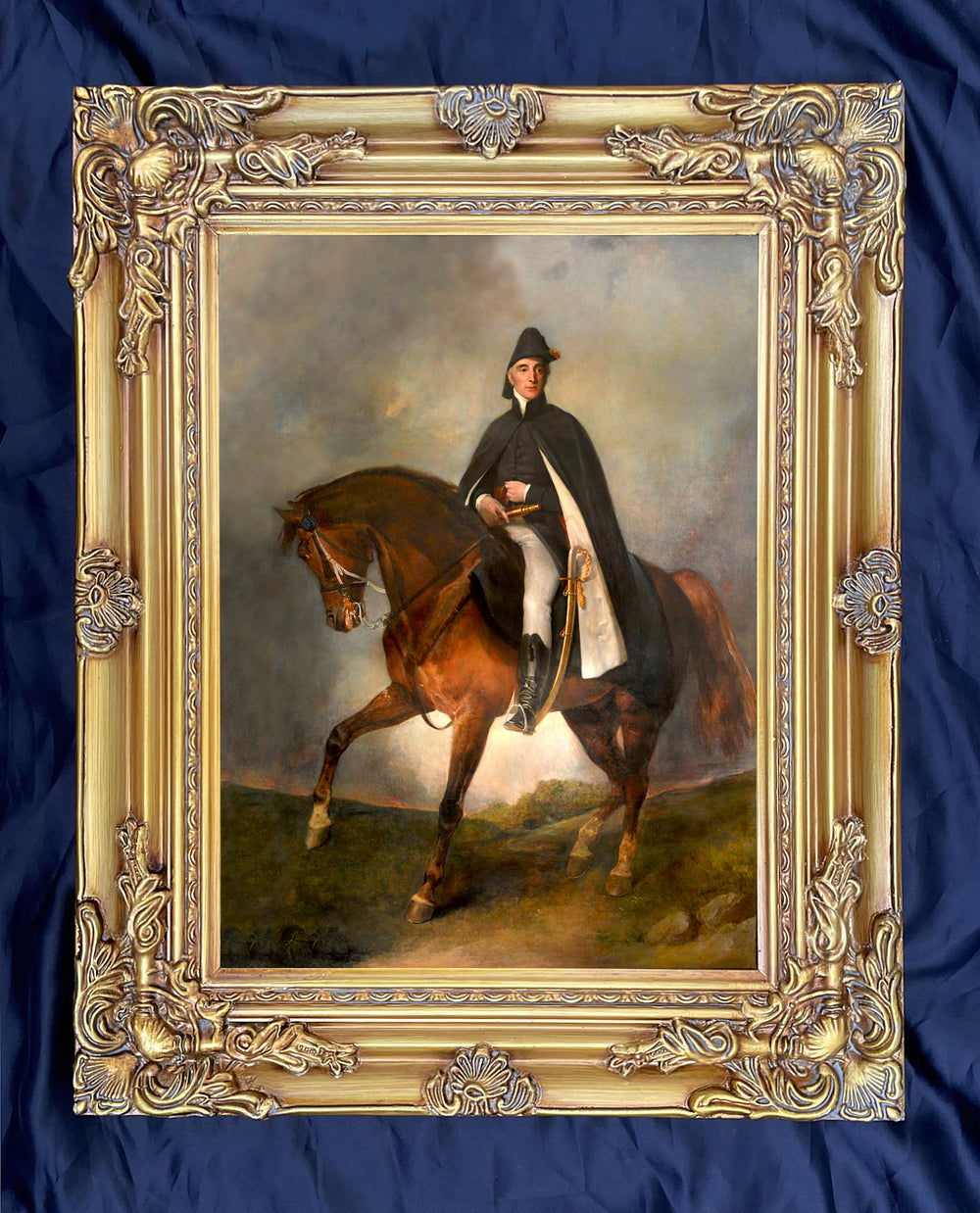 Fine Ornate Gilt Framed Oleograph Portrait of the Duke of Wellington on Copenhagen