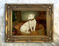 Gilt Framed Oleograph - Portrait of a Terrier in its Basket